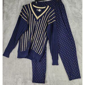 Melbourne Classix Sweater Set Womens Medium Blue Gold Sequined Vintage 2 Piece